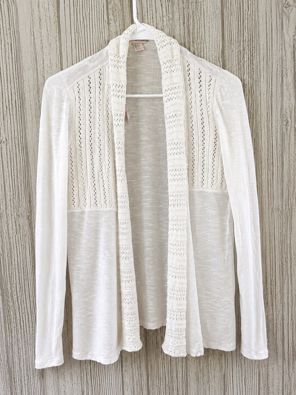Forever 21 Contemporay Boho White Crochet Open Cardigan XL Linen Blend Beach